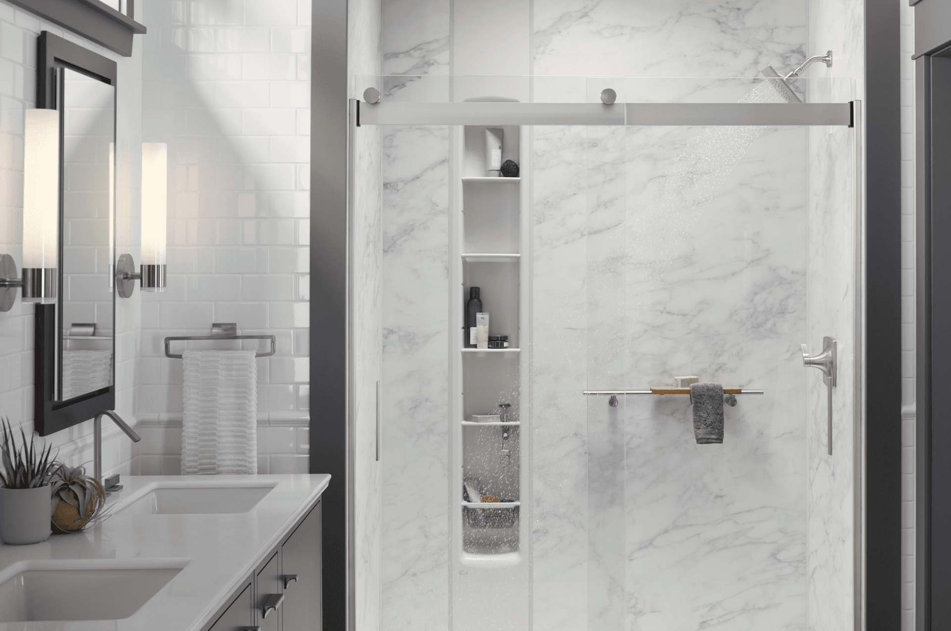 Kohler Luxstone shower installation by Paramount Builders — premium shower remodeling