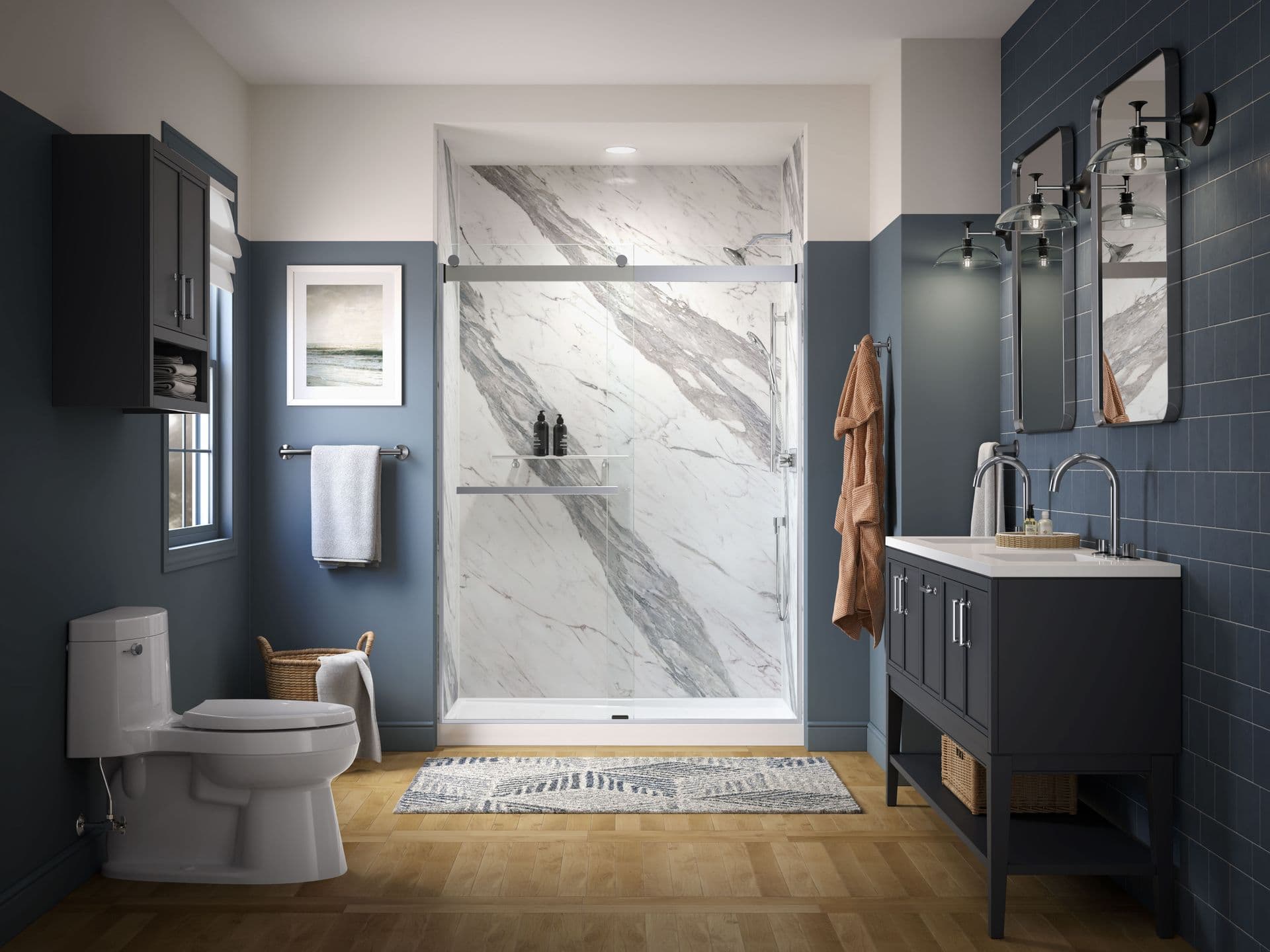 Blue Walls With Shower