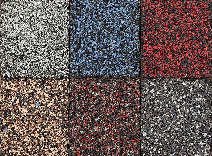 Roofing material asphalt shingles samples of various colors, clo